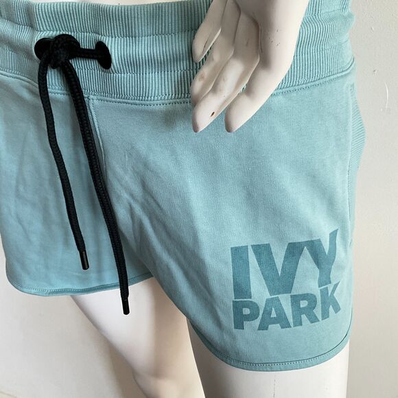 Ivy Park Elastic Waist Shadow Logo Drawstring Terry Shorts Pale Blue XL - Picture 9 of 10